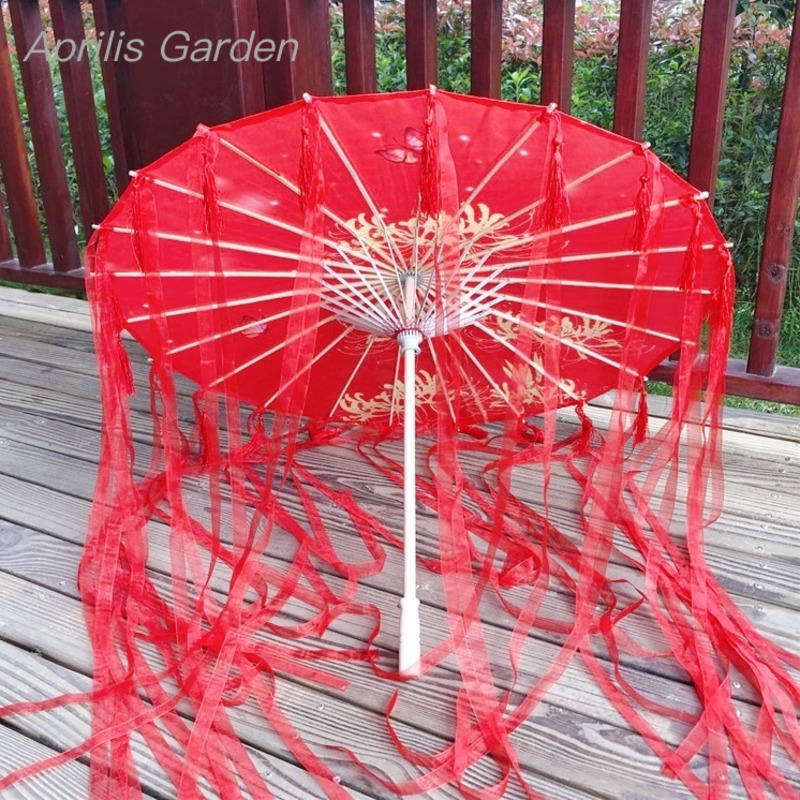 Smart Garden Umbrella - 82cm flor vermelha antigo óleo papel